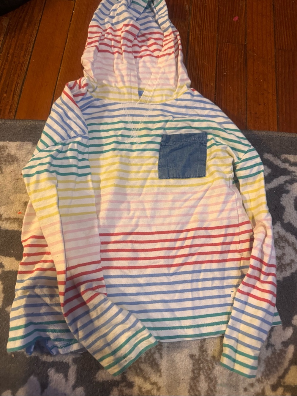 Joules Multi-Color Rainbow Stripe Hooded Top with Blue Pocket size 8